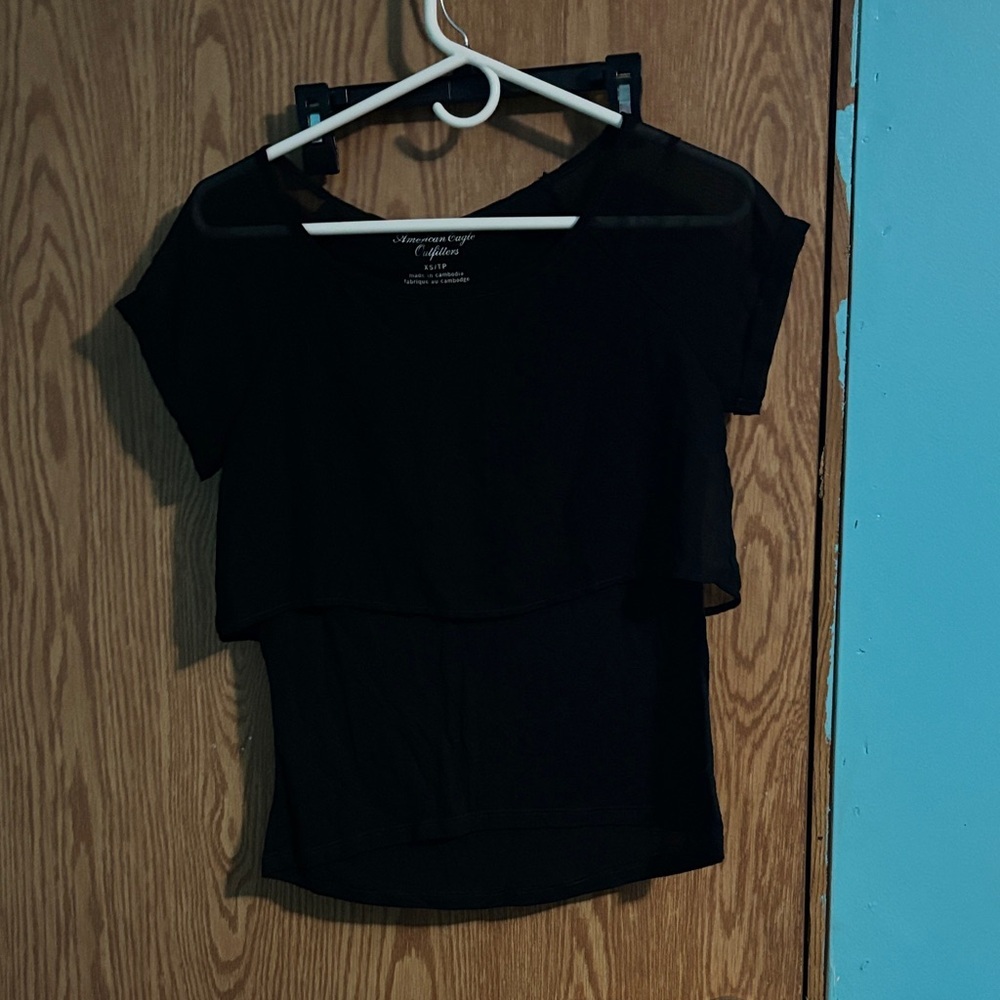 American Eagle Outfitters Black Layered Short Sleeve Top